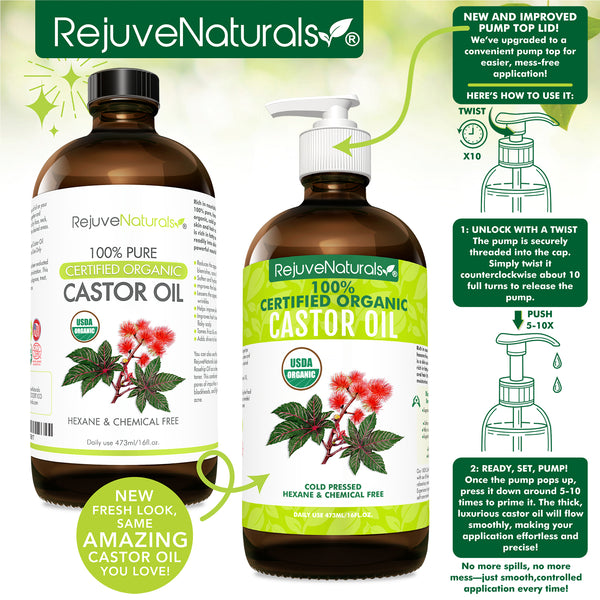 USDA Certified Organic Castor Oil - 16oz Glass Bottle