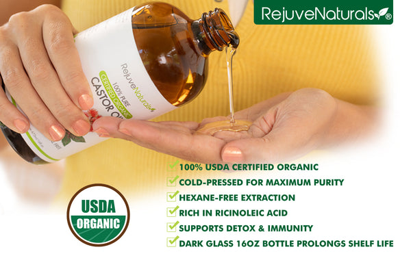 USDA Certified Organic Castor Oil - 16oz Glass Bottle