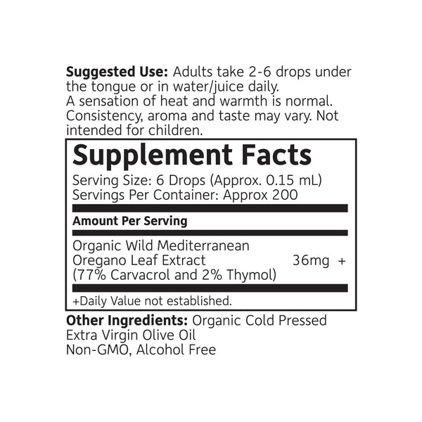 USDA Certified Organic Oil of Oregano - Wild, Mediterranean Oregano Oil. Concentrated Immune Support Drops.