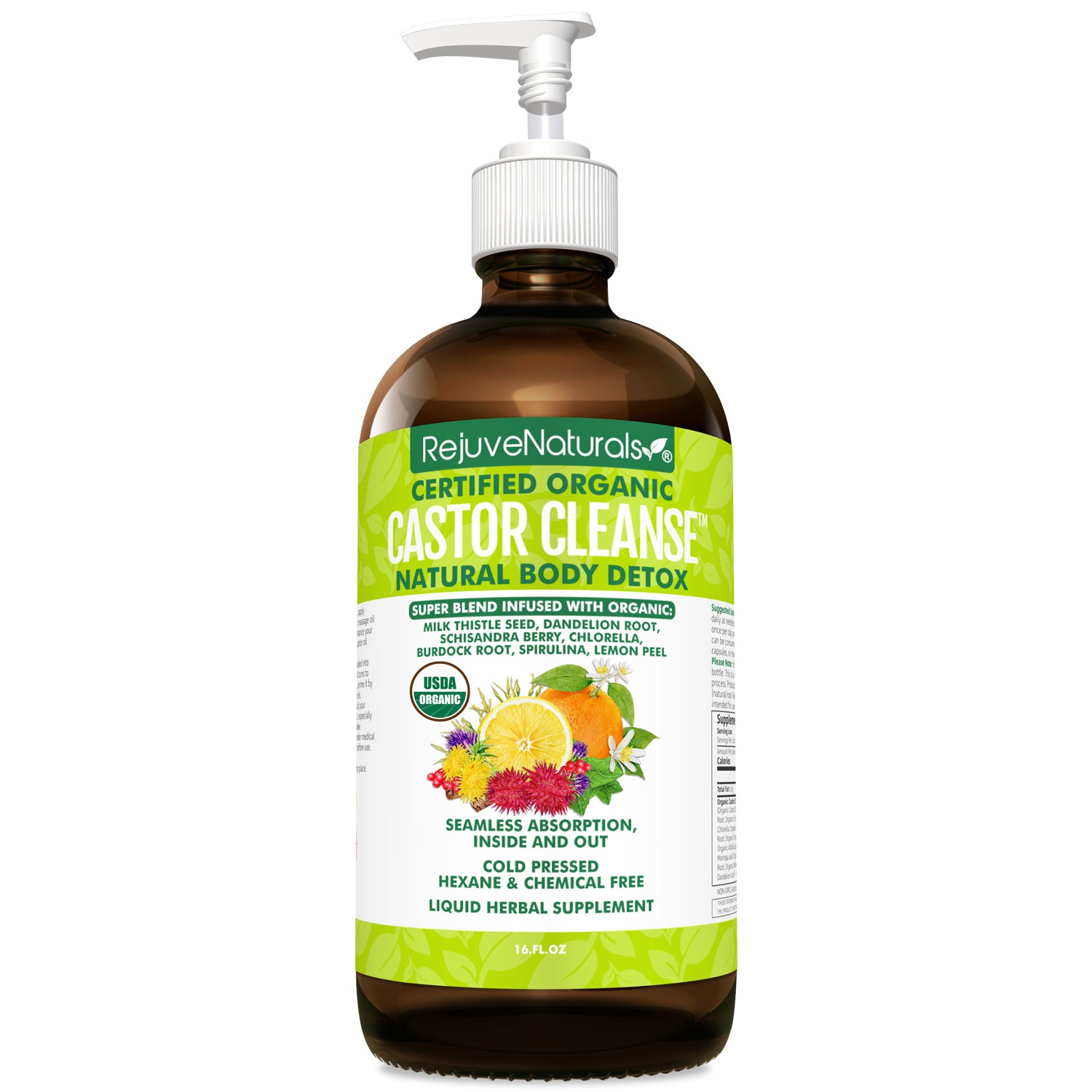 Castor Cleanse™ - 16oz Glass Bottle, USDA Certified Organic ...