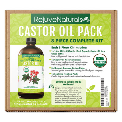 Castor Oil Pack for Liver & Detoxification + Overall Well-being - 8 Piece Complete Kit.