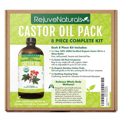 Castor Oil Pack for Liver & Detoxification + Overall Well-being - 8 Piece Complete Kit.
